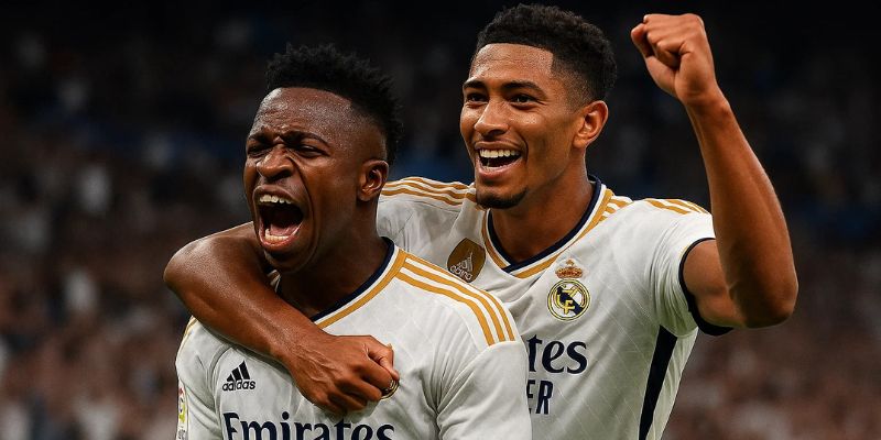 Vinicius ăn mừng cùng Bellingham sau bàn thắng quan trọng ở La Liga. Vinicius ăn mừng cùng Bellingham sau bàn thắng quan trọng ở La Liga.